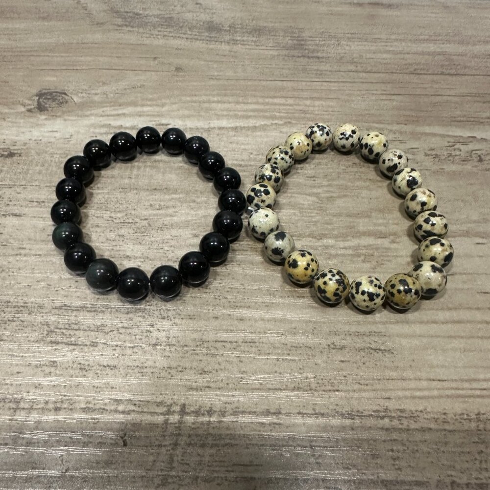 EUC Beaded Bracelet Set Black & Tan with Gift Box - Picture 2 of 11